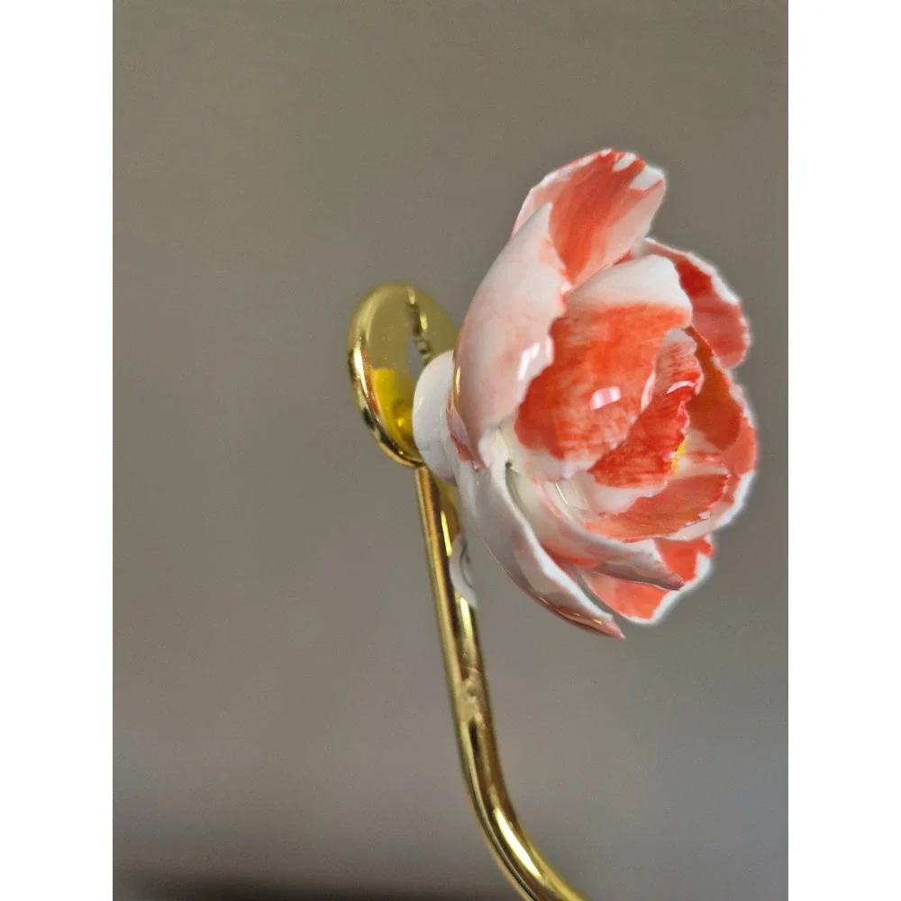 Set 2 Ceramic Flower Wall Hooks Pink Rose Red Camellia Coat Towel Hangers Decor